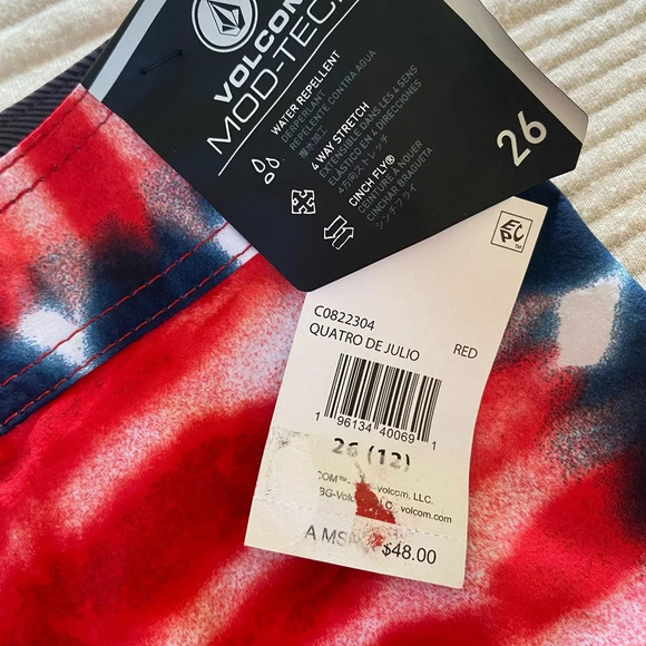 Volcom Boys Swim Board Bathing Trunks red whit blue NEW size 12 - Picture 2 of 9
